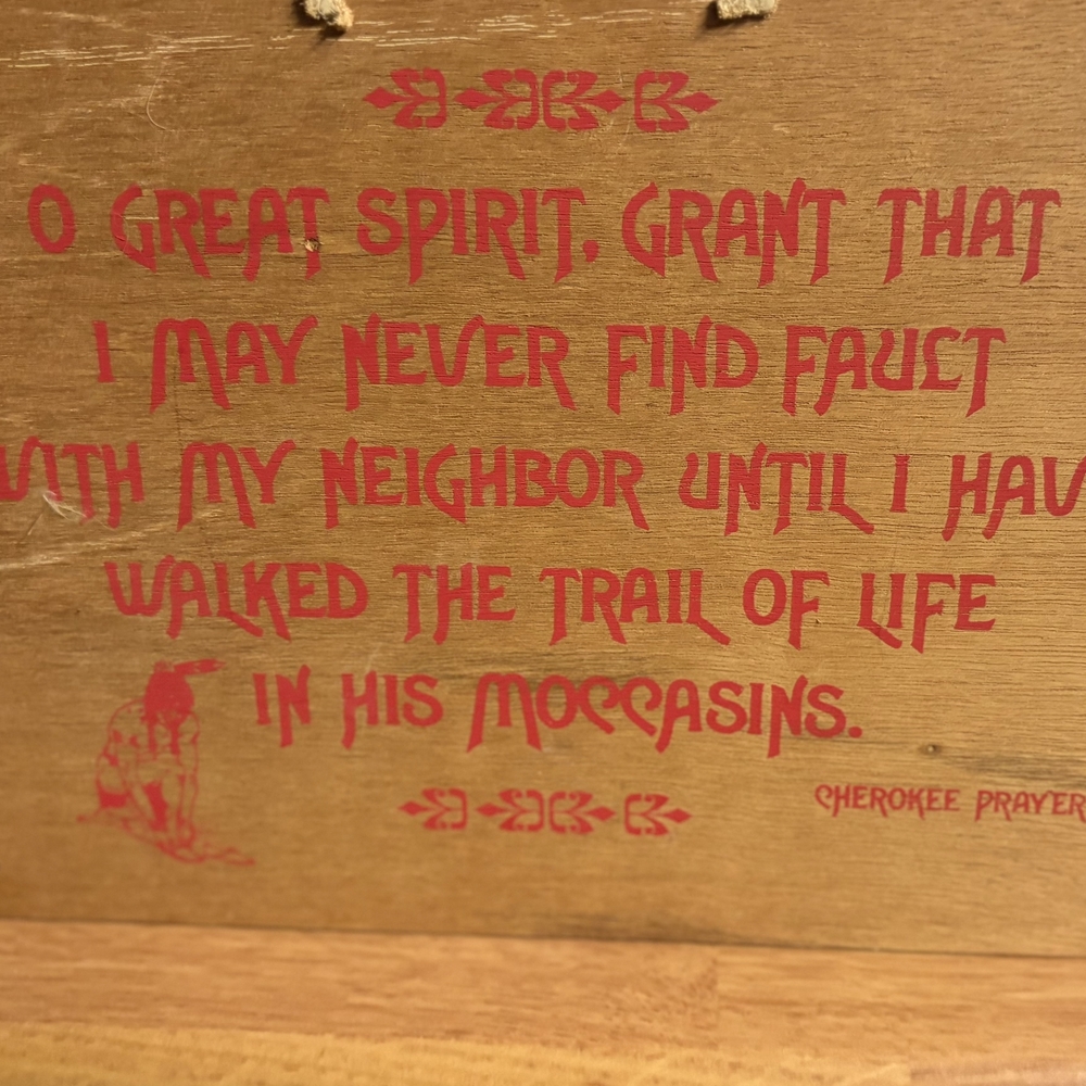 Wooden Plaque with Cherokee Prayer in Red